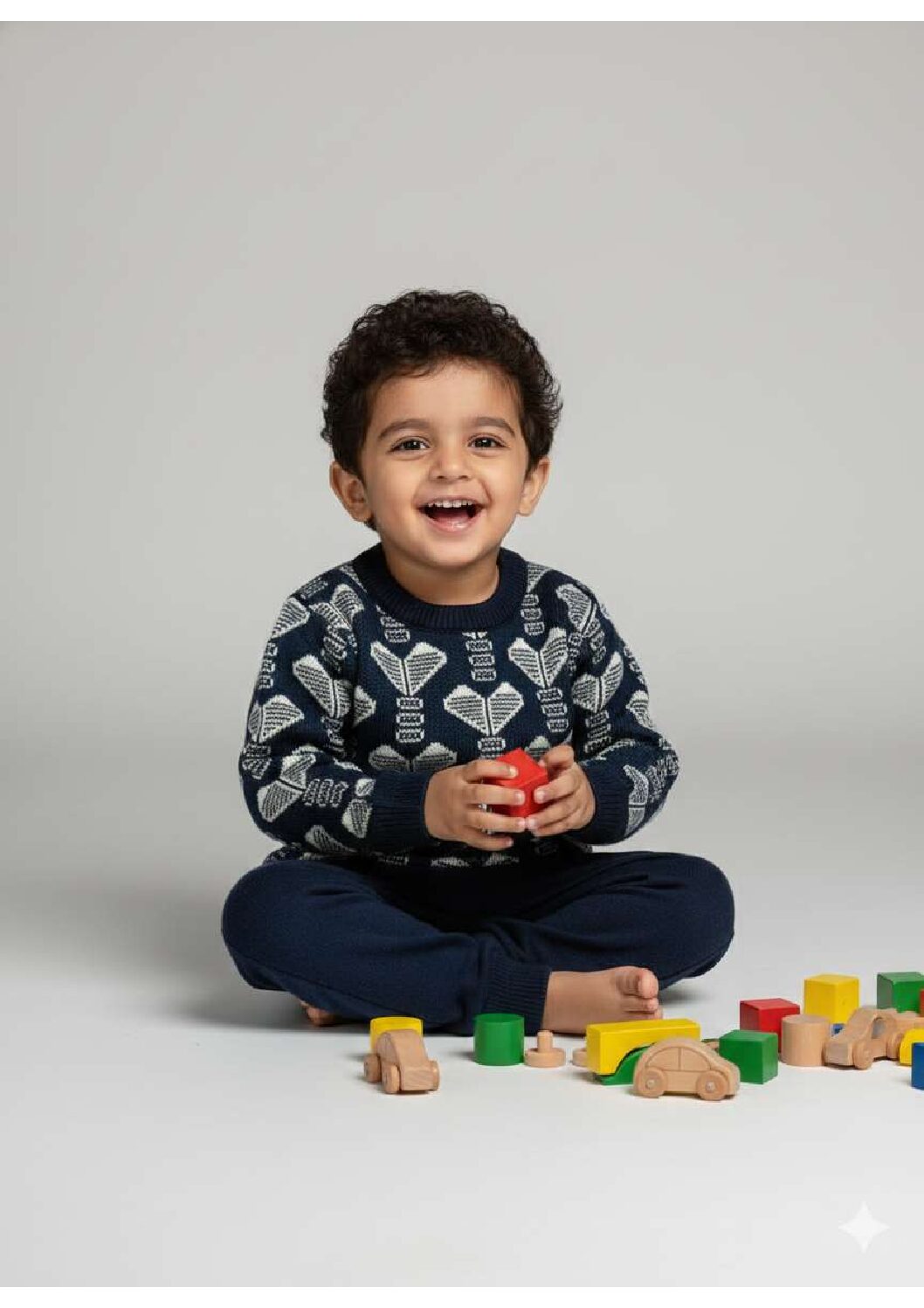 Baby heart jacquard sweater with pajama set